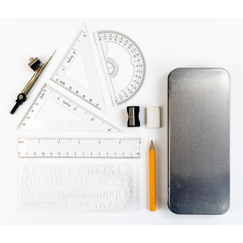 Geometry Mathematics Pencil Case Set In Tin