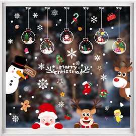 NEWMIAO Christmas Window Stickers for Holiday Decorations, 9 Sheets Christmas Window Clings Snowflake Santa Claus Reindeer Snowman Xmas Decals for Glass Home Decor Indoor and Outdoor Party Supplies