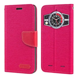 Oxford Fabric PU Leather Flip Wallet Case Compatible with Cubot Kingkong 9, Durable Protective Cover with Card Slots and Magnetic Closure (Rose Red)