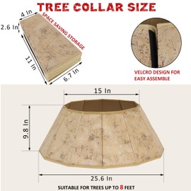 Blissun Fabric Christmas Tree Collar, Christmas Tree Ring, Willow Christmas Tree Skirt for Christmas Tree Decorations (Concrete Gold)
