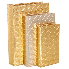 Deco 79 Faux Leather Decorative Box Faux Book Storage Decorative Keepsake Boxes with Metallic Finish, Set of 3 Storage Boxes 12", 9", 7" H, Gold