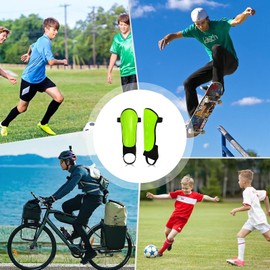 BLAZDEVE Football Shin Pads for Toddler Kids Youth, Non-Slip Shin Guards with Ankle Protection, Kid Soccer Training Equipment for Football, Hockey, Rugby (Fluorescent Green, M 4-8th)