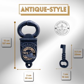 Antique Style Iron Crab Look Padlock with Keys – Vintage Black Engraving Lock for Old Trunks, Rustic Home & Office Decor Unique Antique Look Lock for Collectors & Decor Enthusiasts