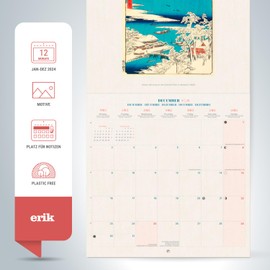 Grupo Erik Calendar 2024 Wall Calendar 2024 - Hiroshige Calendar 2024 Family Planner 30 x 30 cm 12 Months + Last 4 Months 2023 on One Page