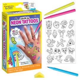 Creativity for Kids Color-In Neon Tattoos Mini Kit | Customize 18 Trendy Designs with Temporary Tattoo Markers | DIY Craft Kit for Kids | Great Spring Crafts (Ages 6+)