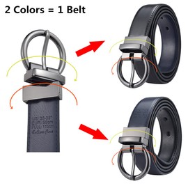 Beltox Fine Women Reversible Leather Belts for Dress Jeans and Waist Ornament, Black and Blue With Black Buckle, 53.5-57" Range