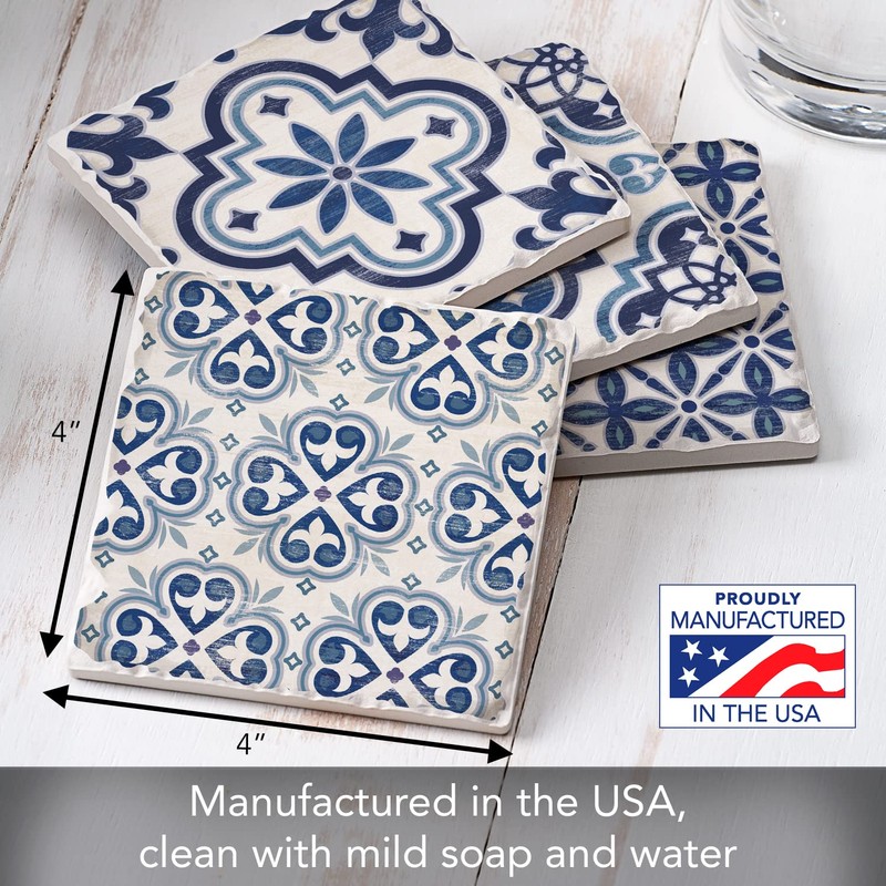 Thirstystone Blue & White Assorted Tumbled Tile Stone Coasters with