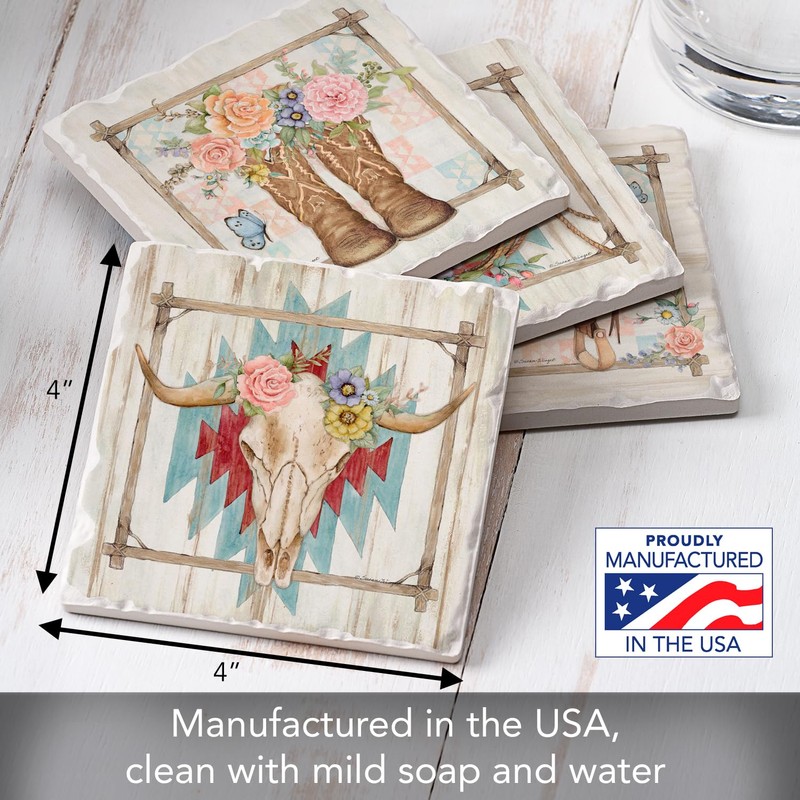 Thirstystone Rosewood Ranch 4-Pack Assorted Tumbled Tile Stone Coasters with