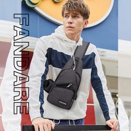 FANDARE New Sling Bag Unisex Chest Pack for Men/Women Crossbody Bag with USB, Earphone Hole One Strap Backpack for Travel Cycling Camping Hiking Waterproof Polyester Black Gray