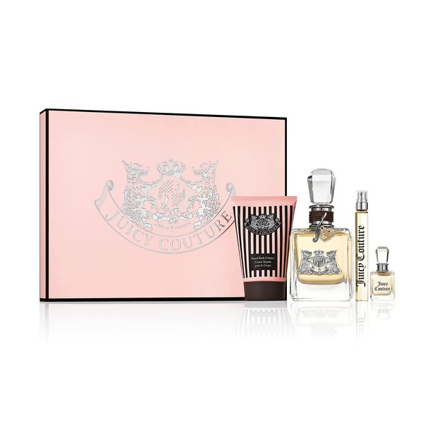 Juicy Couture 4 Piece Fragrance Set, Women's Perfume Set Includes EDP Spray Perfume, Two Mini Perfumes & Body Lotion - Fruity & Floral Travel Perfume & Travel Body Lotion for Women