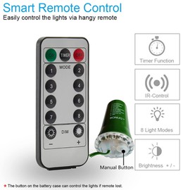 BONUO Battery Operated String Lights, 16Ft 50 LED G12 Christmas Lights with Remote Timer 8 Modes for Outdoor Garland Xmas Tree Wreath Holiday Decor, White