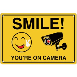 Smile You’re on Camera Sign, Video Surveillance Signs Outdoor, UV Printed Rust Free Aluminum 11.8 x 7.9 in, Security Camera Sign for Home, Business, Driveway Alert, CCTV(022)