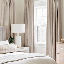 MIULEE 100% Blackout Linen Textured Curtains for Bedroom Solid Thermal Insulated Natural Beige Grommet Room Darkening Curtains & Drapes Luxury Decor for Living Room Nursery 62 x 84 Inch (2 Panels)