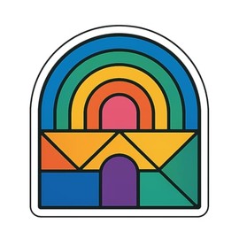 Retro Rainbow Geometric Sticker - Colorful Vinyl Decal for Laptops, Water Bottles, and More Revised (2.5" x 2.75")