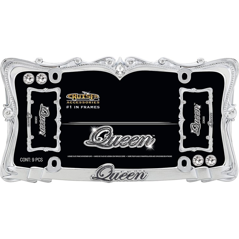 CRUISER ACCESSORIES 22630 Queen License Plate Frame, Chrome/Clear w/Fastener caps