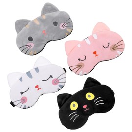 KLEBREIS 4 Pcs Cute Eyemask for Sleeping,Kids Cartoon Cat Sleepingmask,Soft and Lightweight Travel Eye Cover,Funny Animal Blindfold for Women Men Kids