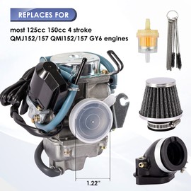 GY6 Carburetor 150cc for 4 Stroke 125cc 152QMJ 157QMJ Engines Electric Choke Motorcycle Scooter 24mm PD24J Carb with Intake Manifold