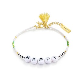 Yokoamii Women's Bracelet Stainless Steel Yellow Gold Plated 14K Miyuki Beads White Black Green Happy Pearl Bracelet, Stainless Steel