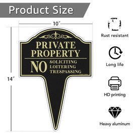 GicnKeuz No Trespassing Signs Private Property Sign, 14"×10" No Soliciting Sign for House, Heavy Duty Aluminum Sign, Fade Resistant/Waterproof, Easy Install, Outdoor Use
