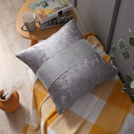 RKAAS HOME Super Soft Decorative Luxurious Diamante Sparkle/Bling Crushed Ice Velvet Square Cushion Cover for Living Room Sofa Couch Bed 45cm x 45cm 18x18 Inches (Pack of 4 - Silver Grey)