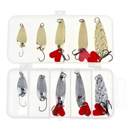 OriGlam 10pcs Fishing Spoons Metal Lures Kit with Hook Tackle Box, Spoons Hard Fishing Lures, Metal Fishing Lure, Metal Fishing Sequin Lures Baits for Trout, Panfish, Bass