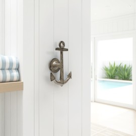 WHW Whole House Worlds Cape Cod Anchor Coat Hooks, Set of 4, Handmade, Durable Cast Iron, Vintage Brown Patina Over Black, 6.5 Inches, Nautical and Coastal