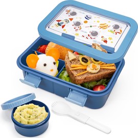 Fanhaw Kids Bento Box, 32 Oz/4 Cup Lunch Box with 3 Compartments, Utensil, Sauce Jar, Microwave & Dishwasher Safe (3 Years +) (Purple)