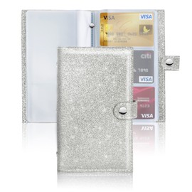 Jasenna Business Card Organizer,Business Card Holder Book Case PU Leather Organization Binder Name ID Card Holder for Men & Women, Up to 192 Cards Capacity(1-Silver)