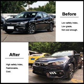 Autoparts-2008 LED Daytime Running light Fog Lamps For 2016-2018 Honda Civic DRL 10th Gen Sedan