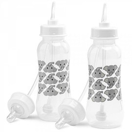 Hands-Free Baby Bottle - Anti-Colic Self Feeding 9 oz Baby Bottle Nursing System with Fast Flow Nipple/Teat 3m+ Infant (2 Bottles - Elephant)
