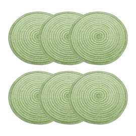 sourcing map 6pcs Round Braided Placemats 12" Non-Slip Round Table Mats for Dining Tables Washable Heat Insulation Woven Placemats Indoor Outdoor for Family Holiday Dinner, Green