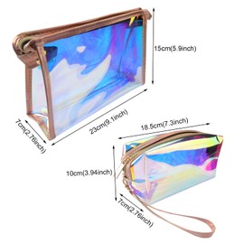 2pcs Transparent Travel Bag, Ladies Laser Cosmetic Bag, Portable Waterproof Cosmetic Bag, PVC Cosmetic Wash Bag, Fashion Transparent Dispenser Bag