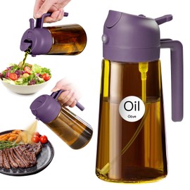 YARRAMATE 16oz/470ml Dark Brown Oil Sprayer for Cooking with Stickers, Food-grade Premium 2 in 1 Olive Oil Dispenser Bottle for Kitchen Gadgets, Air Fryer, Salad, Frying, BBQ (Purple)