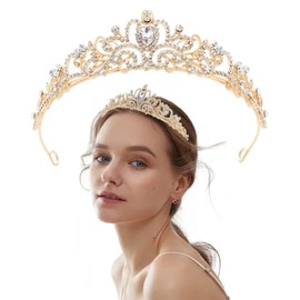 Gold Rhinestone Crown Tiara Elegant Princess Crown Shiny Crystal Bridal Crown Royal Queen Jewelry Rhinestone Headband for Women Girls Wedding Prom Birthday Tiara Cosplay Costumes Hair Accessories