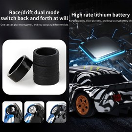 HSOH Rc Drift Car, 1/43 Scale 4WD with Full Proportional Control & 2.4G High Speed, 15km/h, LED Lights & Drift Tires, RTR Mini Racing Car for Adults - Indoor/Outdoor Use (4301 1Battery Box)
