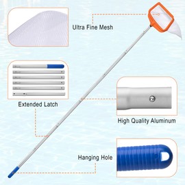 Asly YardMngSter Pool Cleaning Kit, 7.5Ft Aluminum Telescoping Pole with Skimmer Net, Heavy Duty Pool Maintenance Set, for Inground Above Ground Swimming Pools, Easily Remove Leaves, Debris
