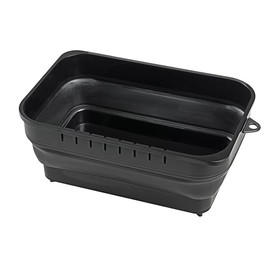 BLKP. Pearl Metal Washtub, Square Shape, Foldable, Includes Drain Stopper, Compact, Storage, Made in Japan, Black