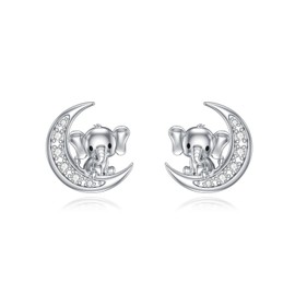 LWXIE Diamond Elephant Stud Earrings Sterling Silver Elephant Earrings for Women Wife
