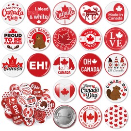 Huquary 80 Pcs Canada Souvenir Gifts Canada Metal Button Pin Gifts Bulk Canadian Maple Leaf Flag Red White Round Badge for Women Men Beaver Travel Birthday Party