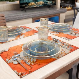 MARBLELIZED - Washable American Placemats, Orange Marble Effect Fabric Placemats, Set of 2 (30 x 45 cm) - Elegant, Ideal for Breakfast, Lunch and Dinner, Gift Idea, 100% Made in Italy