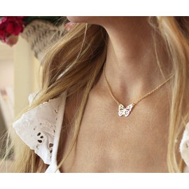 WANDA PLATA Butterfly Necklace Gold Plated Sterling Silver 925 Butterfly Collar for Woman, Young Girl, in Gift Box, Sterling Silver, No Gemstone
