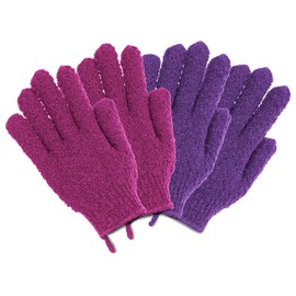 The Beauty Project 4 Pairs Exfoliating Gloves, 100% Nylon, Dual Texture Body Scrub for Spa, Massage & Dead Skin Removal, Multi-Color Shower Bath Accessories (Amethyst/Peony)
