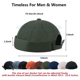 Hebenie Docker Hat Men Trawler Beanie Fisherman Beanie Brimless Cap Worker Sailor Hat Rolled Cuff Retro Fashion Adjustable Docker Cap for Men Green