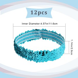 GORGECRAFT 12 Pieces Sequin Headband Elastic Luminous Stretchy Glitter Fashion Adjustable Hair Band Accessory Set for Women Sports Dance Party Teams Business (Deep Sky Blue)