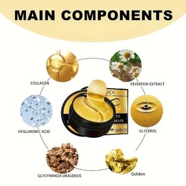 Generic Under-Eye Patches, 60 Pieces Gold Collagen Moisturising Mask with Hyaluronic Acid, Anti-Wrinkle Firming Treatment