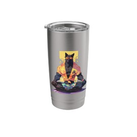 Kawaii Cool Black Dog on Meditation Yoga Mat Lotus Position Stainless Steel Insulated Tumbler
