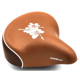 Made in Taiwan! Cionlli Bike Saddle in Brown with White Flowers, Classic Style Seat for Beach Cruiser City Electric Bikes, Twin-Spring suspenion.