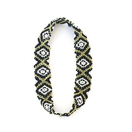 WigsPedia Native American Pattern Handmade Elastic Stretch Seed Bead Hair Accessories (White Black Zip Zap)