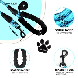 Strong Dog Lead, 3 M/2 M, Suitable for Medium and Large Dogs, with Comfortable Padded Handle and High Reflective Line (Blue, 2 m x 12 mm)