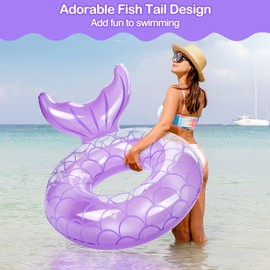 MoKo Inflatable Swimming Ring with Handles for Adults, Swimming Tube Cute Pool Float Tube Decorations Swim Tubes Outdoor Pool Beach Water Floats Party Supplies, Purple